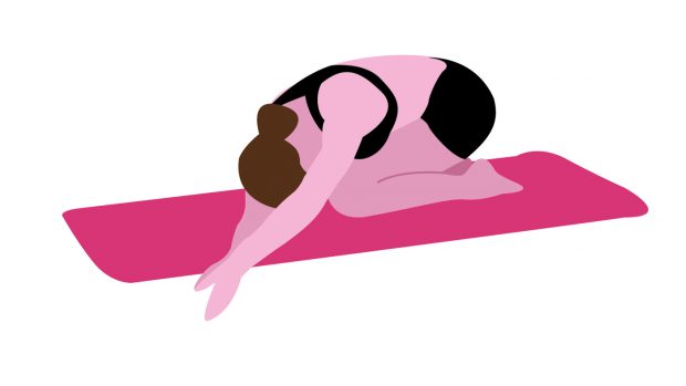 Fitness exercises for horse riders Stretching: child pose with twist