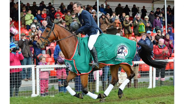 Sam and Paulank Brockagh celebrate victory at Badminton 2014.