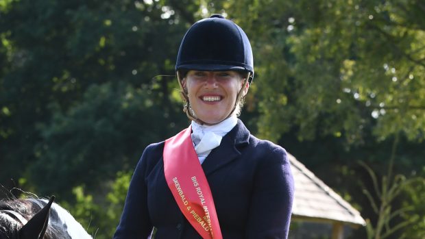 BRICKELL MR PICKWICK owned by Sherlocks Stud and exhibited by Rebecca Penny, winner of The Mrs Candy Skewbald & Piebald Ridden Pony Championship during The Longines FEI Jumping Nations Cup™ of Great Britain at the BHS Royal International Horse Show held at the Hickstead Show ground near Haywards Heath in West Sussex, in the UK between 25-29th July 2018
