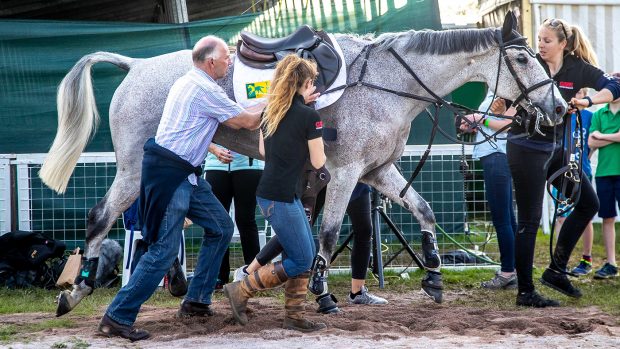 MK344H Cross Country. Ballaghmor Class. Groom. Finish of cross country. Mitsubishi Badminton Horse Trials. Badminton. UK. 05/05/2018.