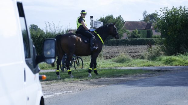 road safety cyclists cycle bycycle high vis viz Shelley Rand with her two horses, tom and henry (with the star)