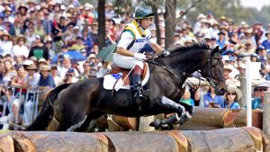 21 Sep 2000: Andrew Hoy from Australia on Swizzle In jumps towards a water jump in the Individual three day equestrian event during the Sydney 2000 Olympics in Sydney, Australia. DIGITAL IMAGES Mandatory Credit: Darren McNamara/ALLSPORT