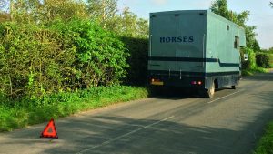 broken down lorry horsebox horse box warning triangle