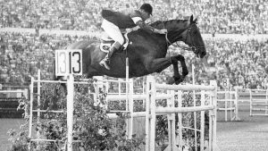 Col. Harry Llewellyn riding showjumping Foxhunter at the 1952 Olympic Games in Helsinki.