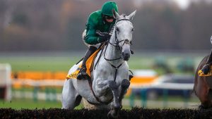 Betfair Chase Bristol De Mai ridden by Daryl Jacob on their way to winning the Betfair Chase at Haydock Racecourse.