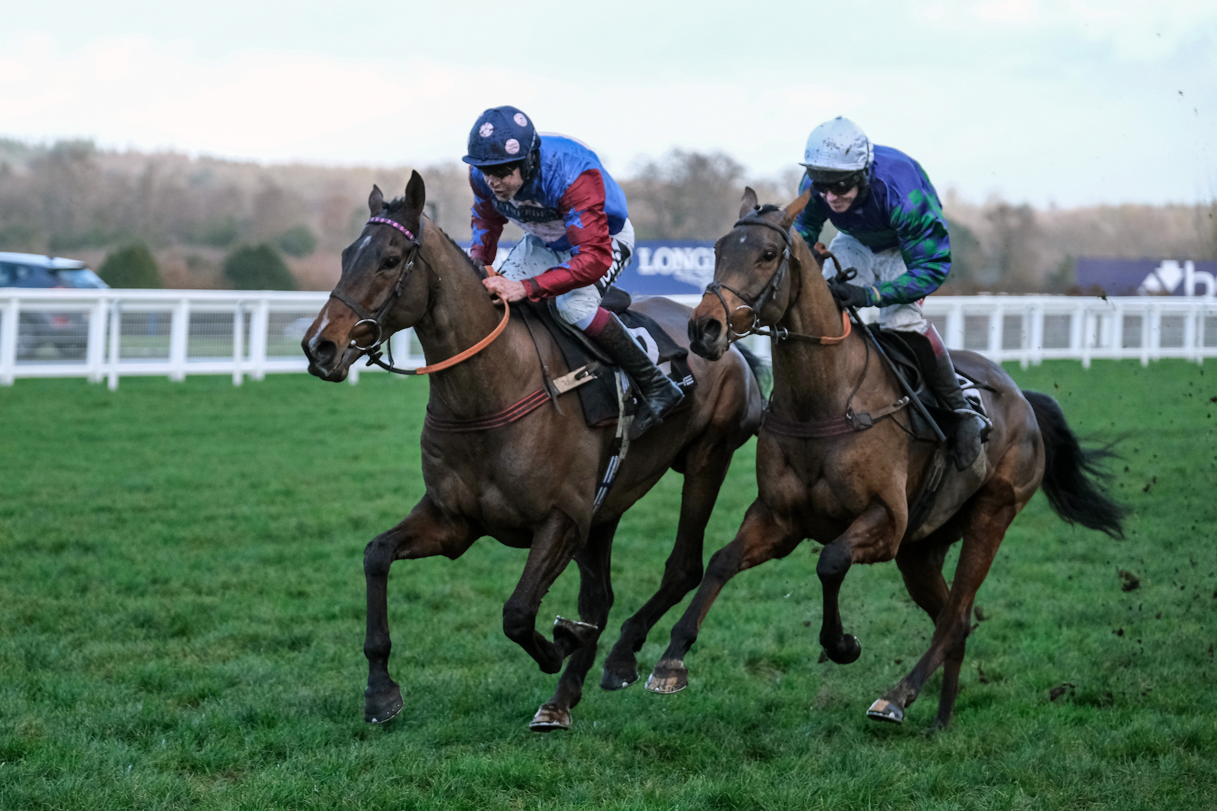 Paisley Park and Aidan Coleman 1st, (left) catch Thyme Hill and Richard Johnson (right) 2nd on the line. These two warriors ran pound for pound to their Newbury form, last time out, when Paisly Park was giving his rival 3 lb's. Today they were off level weights, and the finishing order was reversed. They are providing one of the narratives f this troubled Jumps season. Let's hope for more in chapter 3 at the Cheltemham festival in March. 19-12-20
