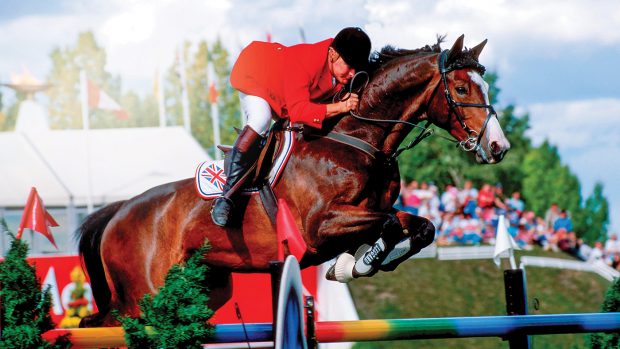 MC3T3M CSIO Masters, Spruce Meadows, September 1996 , Geoff Billington (GBR) riding Virtual Village It's Otto. Image shot 1996. Exact date unknown.