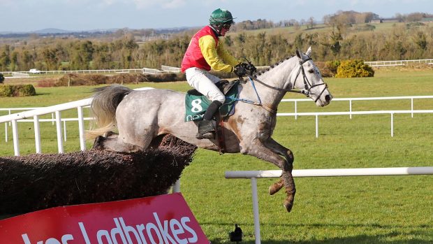 Young Dev ridden by Hugh Morgan jumps the last on the way to winning the Racing Again March 6th Handicap Chase at Navan racecourse. Picture date: Sunday February 21, 2021.