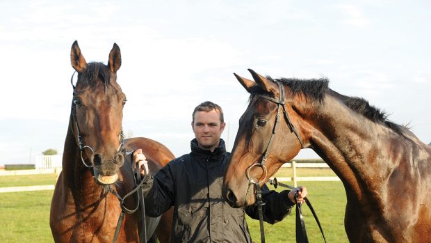 Deep Purple (left, white sock), Evan Williams and Cappa Bleu. grazing after exercise.