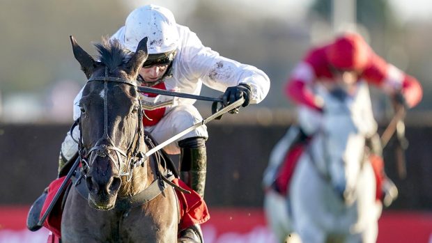 Nube Negra SUNBURY, ENGLAND - DECEMBER 27: Harry Skelton riding Nube Negra clear the last to win The Ladbrokes Desert Orchid Chase at Kempton Park Racecourse on December 27, 2020 in Sunbury, England. Owners are allowed to attend if they have a runner at the meeting otherwise racing remains behind closed doors to the public due to the Coronavirus pandemic. (Photo by Alan Crowhurst/Getty Images)