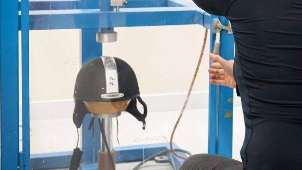 Riding hat being tested