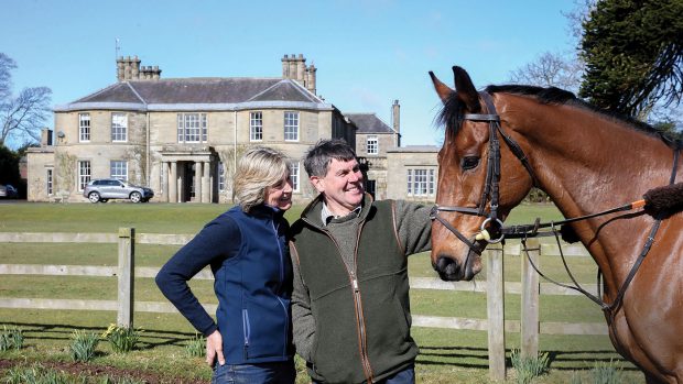 Grand National hope SEEYOUATMIDNIGHT ridden by Michael Williams at the Lambden Stables (Duns) of trainer Sandy Thomson and owner Mrs Quona Thomson 5/4/18 GROSSICK PHOTOGRAPHY The Steadings Rockhallhead Collin DG1 4JW 07710461723 www.grossick.co.uk JOHN GROSSICK