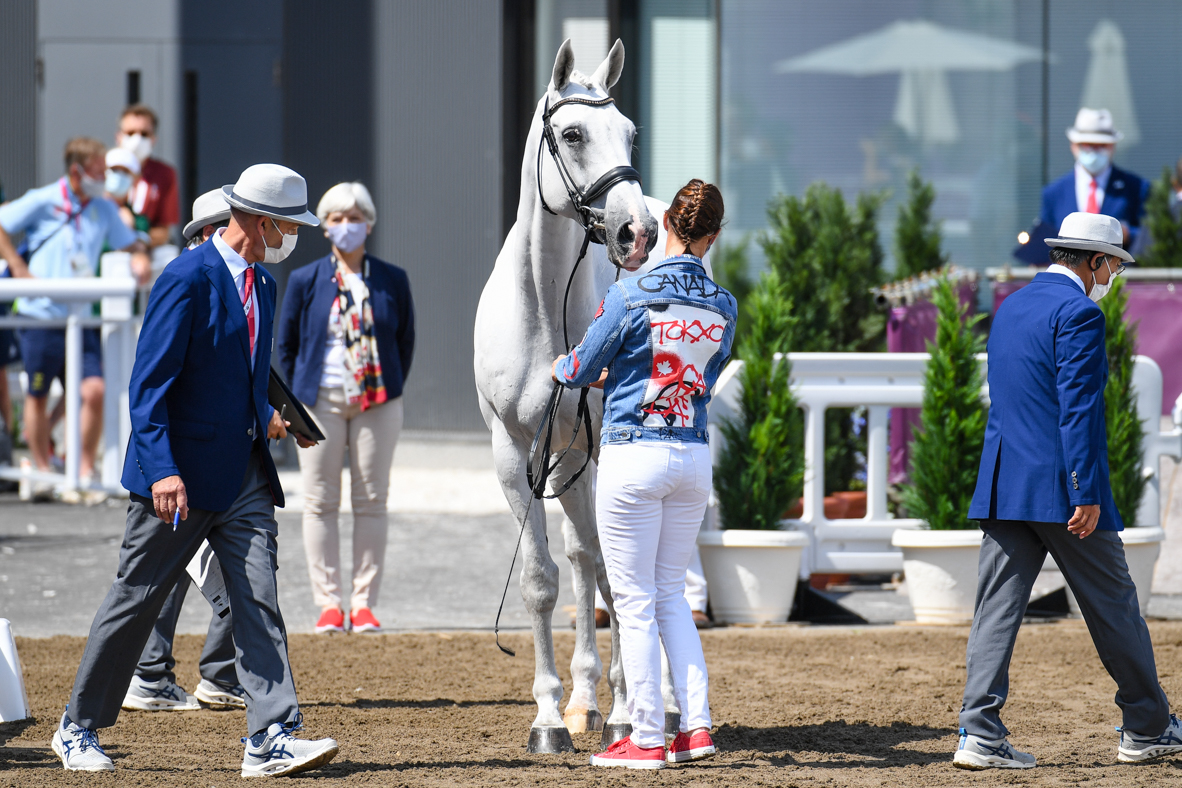 Olympic eventing first trot-up pictures: Colleen Loach and Qorry Blue D’Argouges