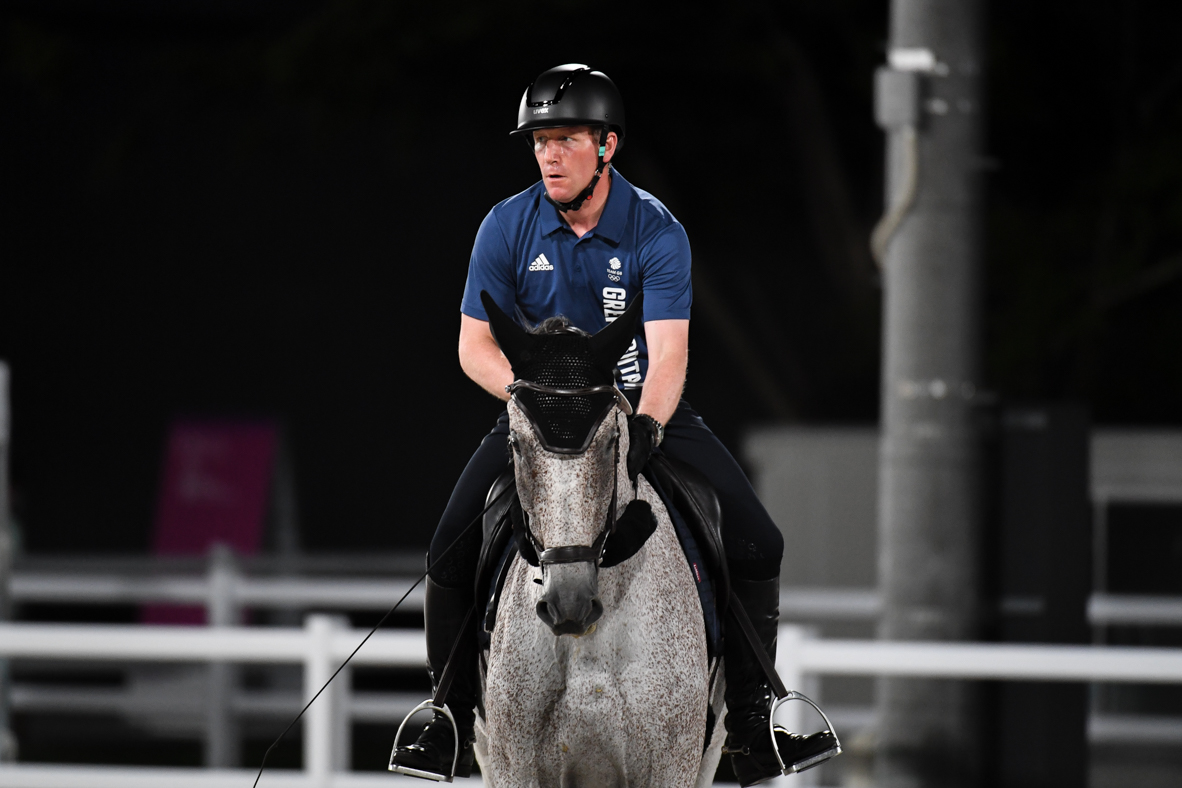 Oliver Townend and Ballaghmor Class during arena familiarisation in Tokyo