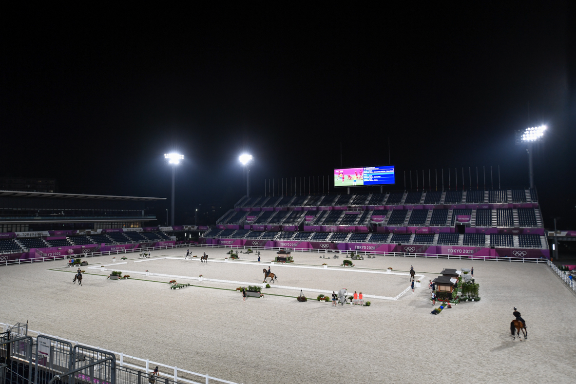 Arena familiarisation for Olympic event horses in Tokyo
