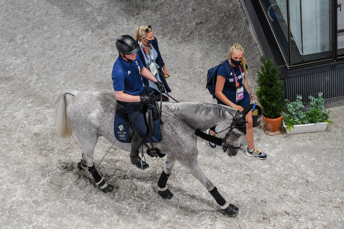 Olympic event horses in Tokyo: Oliver Townend and Ballaghmor Class leaving the arena after arena familiarisation
