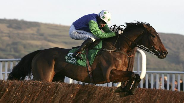 CHELTENHAM, UNITED KINGDOM - NOVEMBER 12: Our Vic ridden by Timmy Murphy jumps the final fence to win the Paddy Power Gold Cup during the Cheltenham Race meeting at Cheltenham Racecourse on November 12, 2005 in Cheltenham, England. (Photo by Tom Shaw/Getty Images)