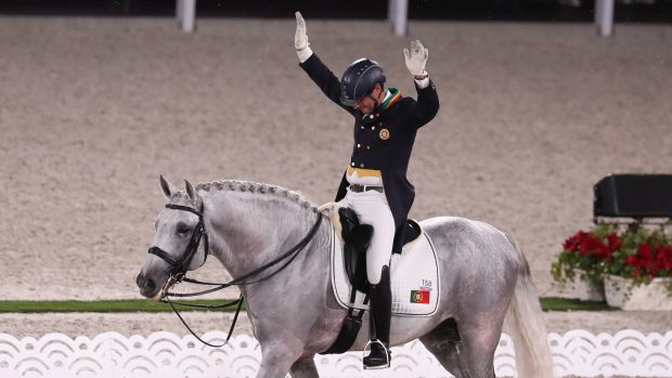 Rodrigo Torres celebrates after his grand prix at the Tokyo Olympics on Fogoso.