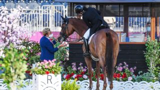 Singaporean rider Caroline Chew is eliminated under the blood rule with Tribiani at the Tokyo Olympic dressage grand prix