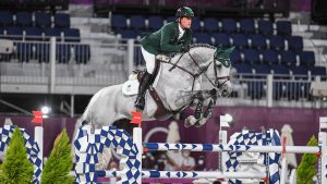 Darragh Kenny riding Cartello in the Olympic showjumping individual qualifier at the Tokyo 2020 Olympic Games