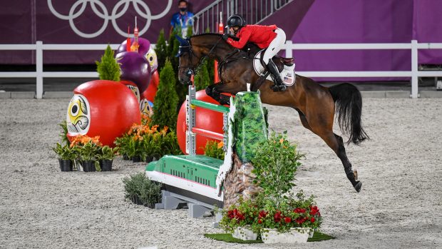 Tokyo Olympics jump off Laura Kraut riding Baloutinue in the Olympic team showjumping qualifier at the Tokyo 2020 Olympic Games