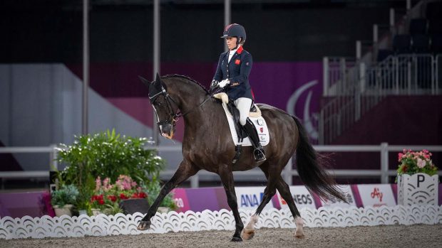 Sophie Wells and Don Cara M in the team dressage competition at the Tokyo Paralympic Games