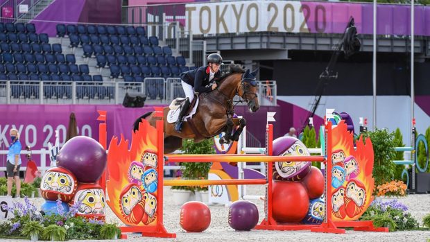 Olympic eventing showjumping: Tom McEwen on his way to winning Olympic eventing individual silver medal