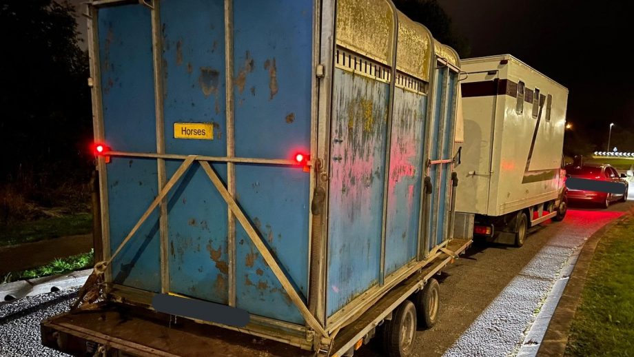 A horsebox towing a makeshift trailer was stopped by police on the M1 in Derbyshire