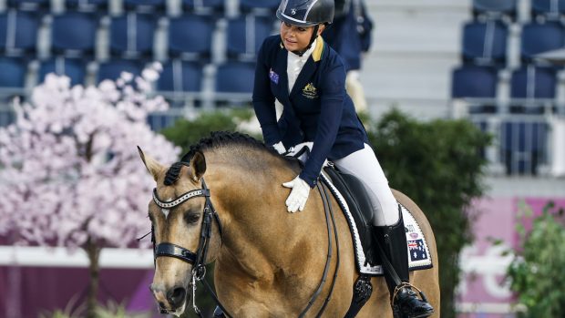 Tokyo Paralympics buckskin stallion Celere ridden by Victoria Davies, from Australia