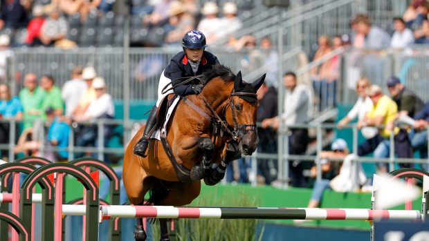 Emily Moffitt riding Winning Good in the first round of the team competition at the European Showjumping Championships