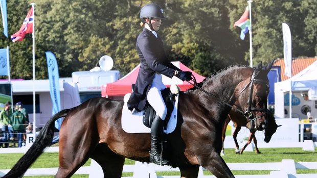 Rose Nesbitt and EG Michealangelo in the Blenheim Horse Trials dresage phase