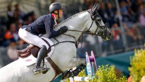 William Whitaker and Galtur in the first round of the team competition at the European Showjumping Championships