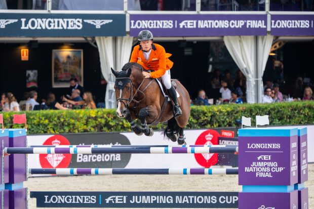 Willem Greve and Carambole jumping for the Netherlands at the Nation Cup Final in Barcelona, Spain