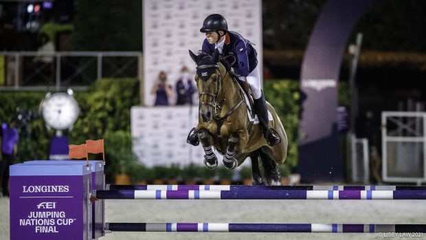 Harry Charles and Romeo 88 jump clear for Great Britain in round one of the Nations Cup Final in Barcelona, Spain