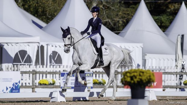 Pau Horse Trials dressage: Ailsa Wates and Woodlands Persuasion (pictured) are the overnight joint leaders with William Fox-Pitt and Oratorio after the first day of dressage at the French CCI5*