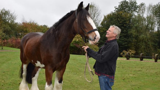 Martin Clunes and his horse Bruce visit Weldmar Hospice in Dorset
