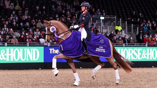 Charlotte Dujardin wins the grand prix at the London Horse Show in 2021
