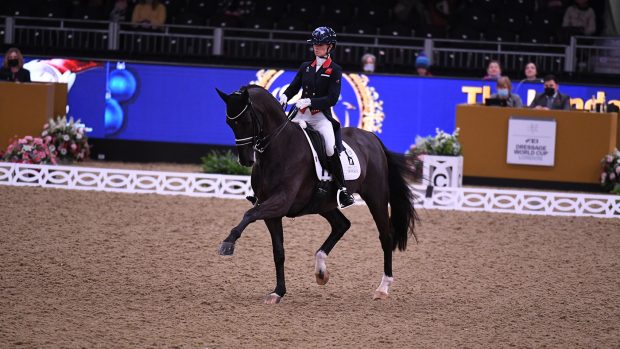 Lottie Fry and Dark Legend at London Horse Show dressage