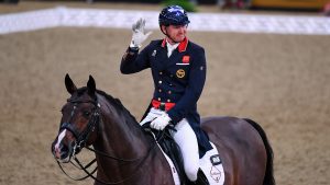 Gareth Hughes competing in the London Horse Show dressage 2021