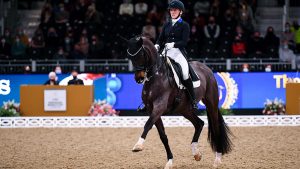 Nanna Merrald and Atterupgaards Orthilia in action in the London Horse Show dressage