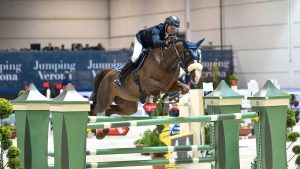 Sameh El Dahan Sameh El Dahan GBR during the International Horse Riding Longines FEI Jumping World Cup 2021 on November 05, 2021 at the Fiera Cavalli in Verona, Italy (Photo by Giancarlo Dalla Riva/LiveMedia/NurPhoto via Getty Images)