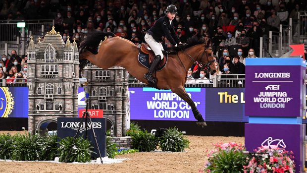 Showjumper Harry Charles and Stardust pictured in the World Cup qualifier at the 2021 London International Horse Show