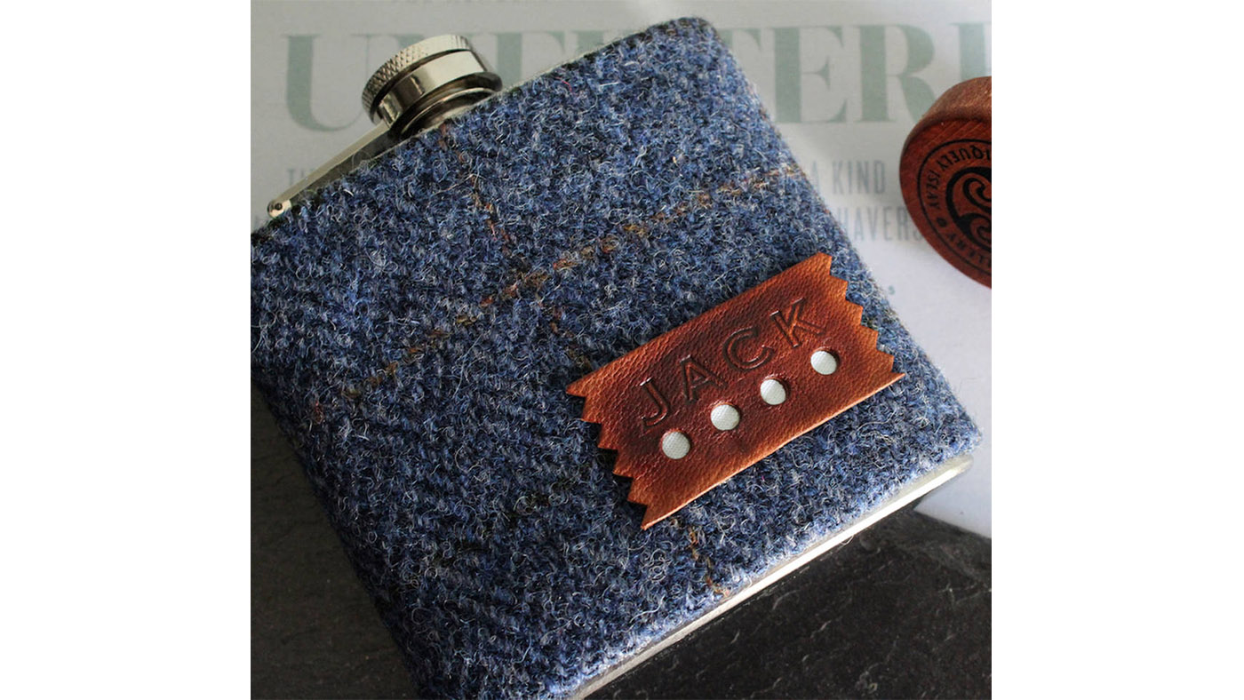 Harris tweed personalised hip flask best hip flasks