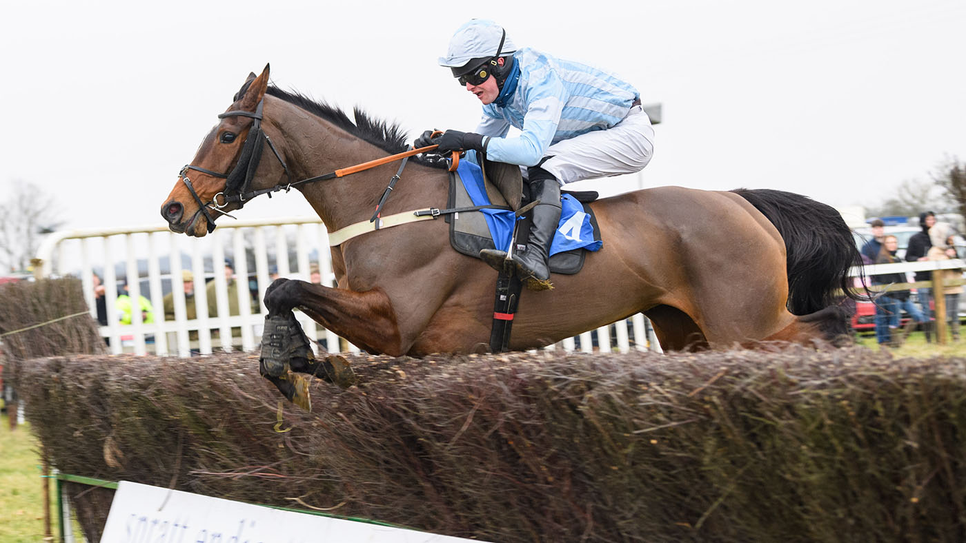 Drumlee Getaway and James King winners of the Restricted Race at The Heythrop Hunt Point to Point Steeplechases at Cocklebarrow Races at Cocklebarrow Farm Near Aldsworth Gloucestershire GL54 3PP On Sunday 23rd January 2022