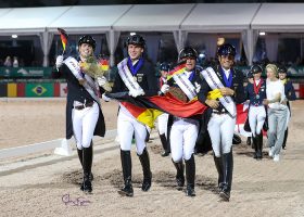 Team Germany took off on foot to lead the lap of honor in style.