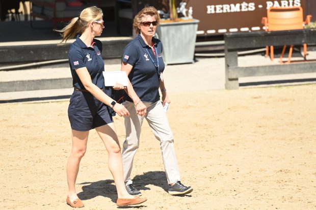 GB showjumping chef d'equipe Di Lampard and team physio Jenni Owst