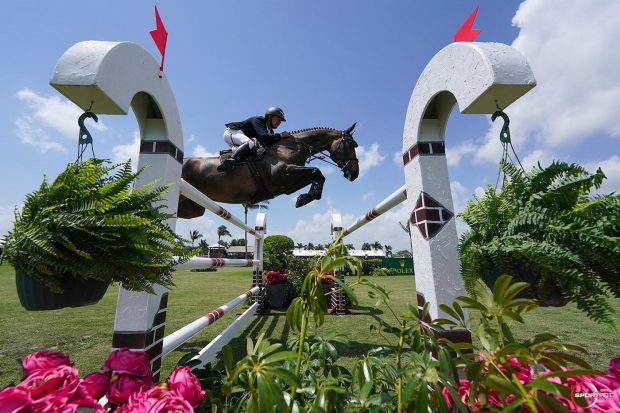 Bertram Allen and Pacino Amiro jumping to victory at the Winter Equestrian Festival