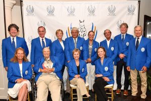 Showjumping Hall of Fame inductees in their new blue jackets