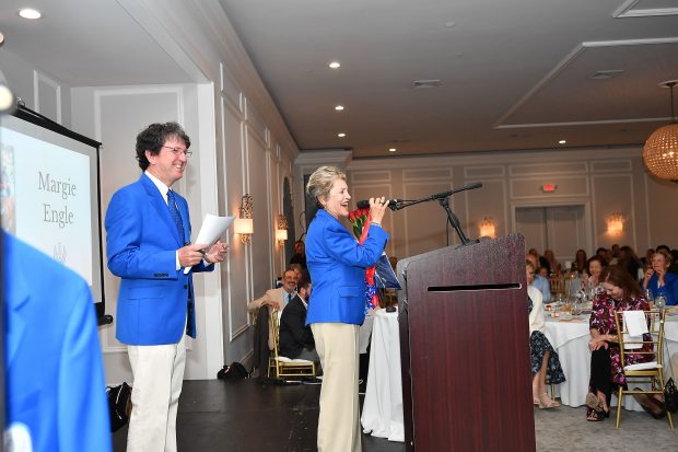 Margie Engle telling a joke at the inaugural Hall of Fame dinner