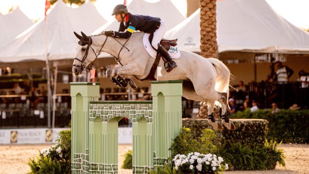 Sam Hutton competing at Winter Equestrian Festival in Florida